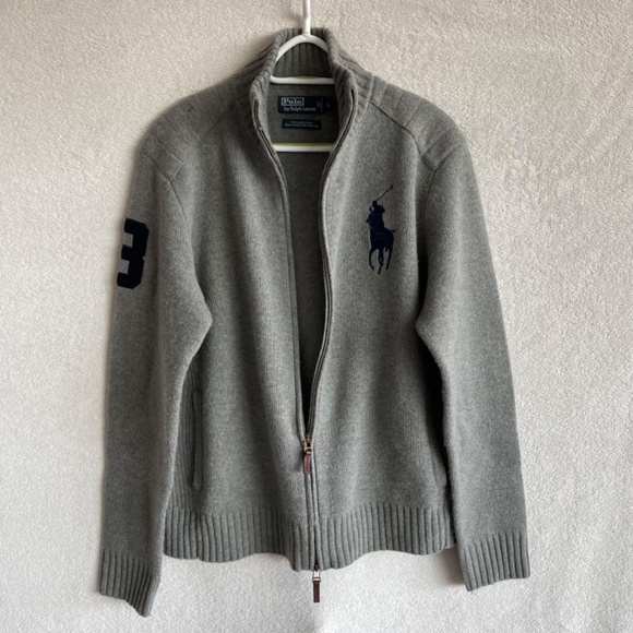 Vintage Polo Ralph Lauren Big Pony Zip-Up Sweater with Elbow Patches - Picture 2 of 10